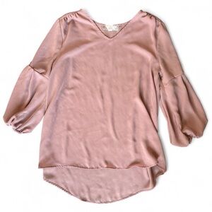 Pink Rose Dusty Pink V-Neck Balloon Sleeve Blouse